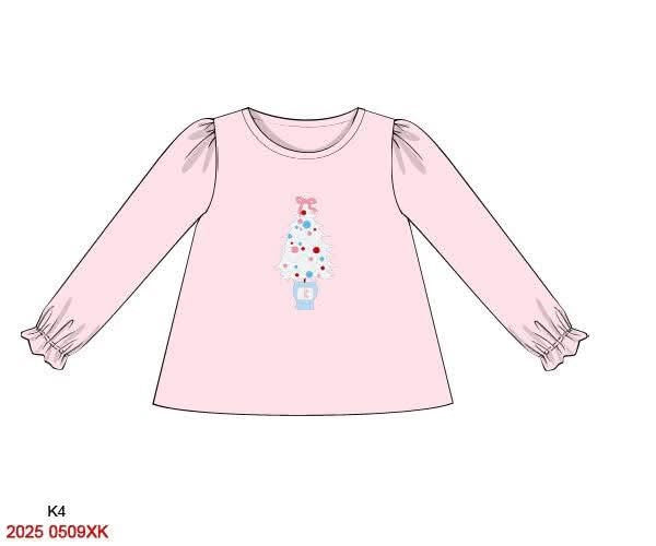 RTS: Christmas Shirt Only- Girls Grand Millennial Tree “K”