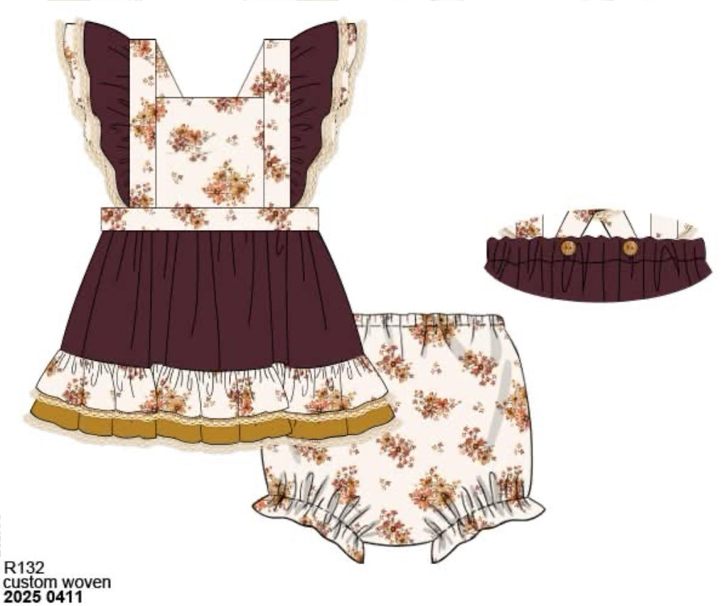 RTS: Rustic Blooms- Girls Woven Bloomer Set