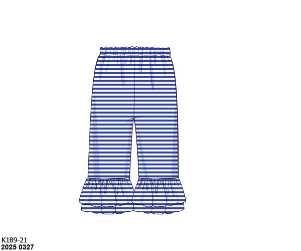 RTS: Girls Knit Ruffle Pants- Royal Blue Stripe
