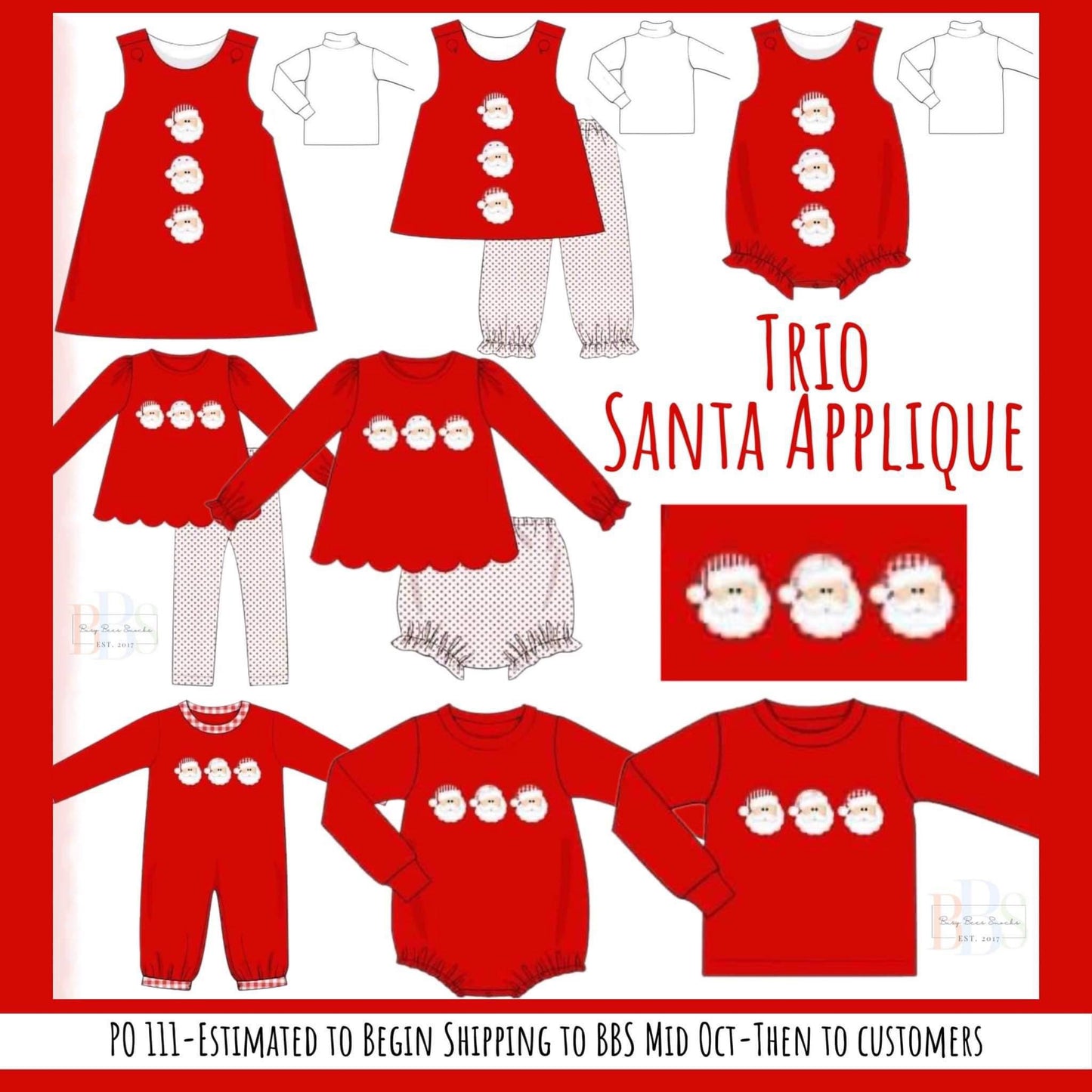 RTS: Trio Santa Appliqué- Girls Knit Diaper Set
