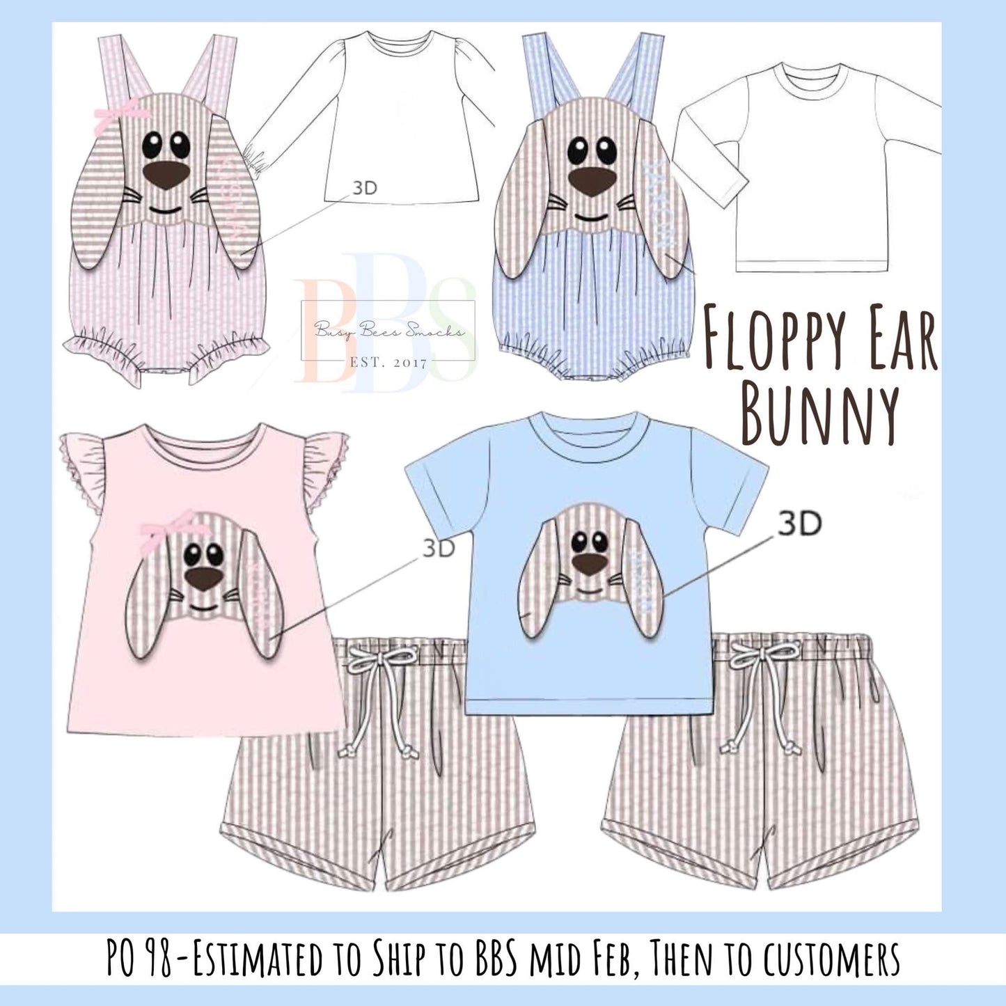 RTS: 3D Bunny Ears- Girls 2pc Seersucker Sunsuit