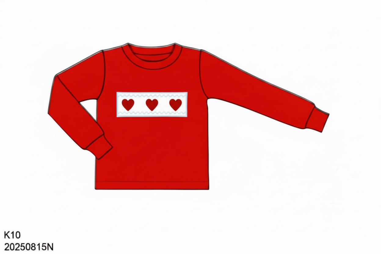 RTS: Valentine Name Smocks- Boys Solid Red Knit Shirt