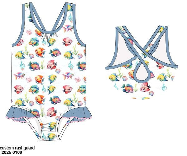 RTS: Finnie's Fish- Girls 1pc Cross Back Swim