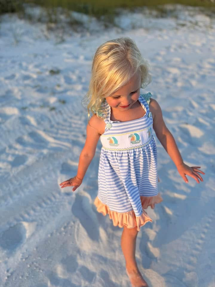 RTS: Sellers Sailboats- Girls Smocked Knit Dress