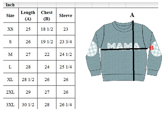 Mom Sweater / Pullover Size Chart