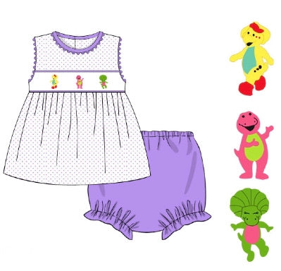 Customer Choice Pre Order 1: Girls Dino Friends Knit Bloomer Set