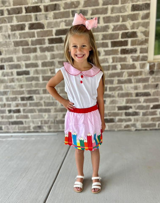 RTS: Colored Pencils- Girls Woven Skort Set