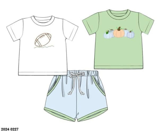 RTS: Pumpkin Spice & Pigskins- Boys 3pc Knit Shortie Set