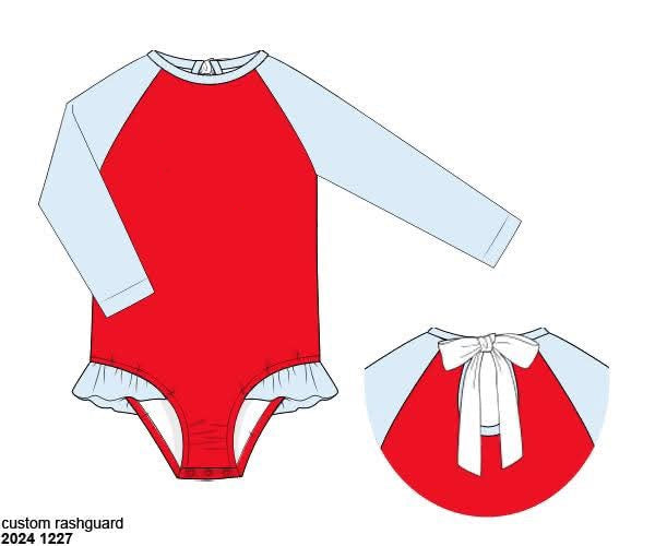 RTS: Grand Ole Swim- Girls Long Sleeve 1pc Rash Guard