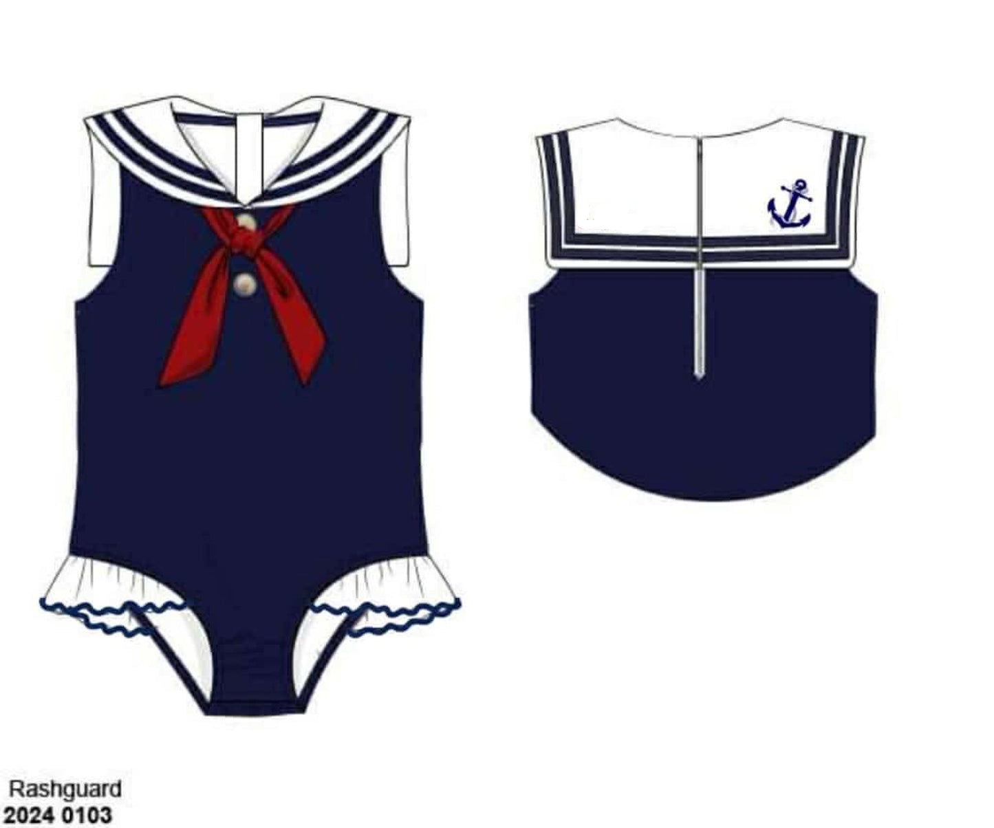 RTS: Sailors at Sea- Girls 1pc Rash Guard Swim