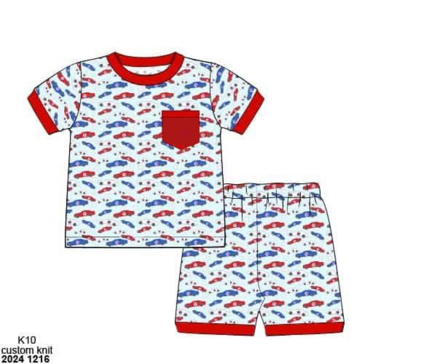 RTS: American Lounge- Boys Patriotic Cars 2pc Knit Lounge Set