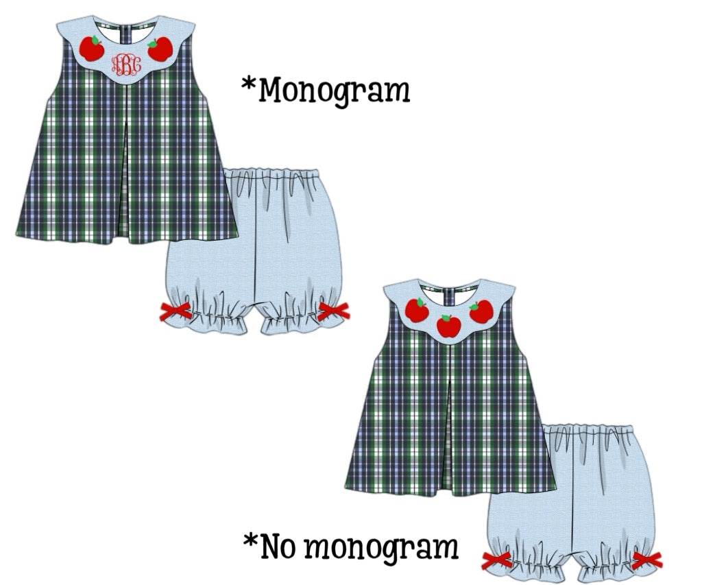RTS: Properly Plaid- Girls Linen Bubble Short Set