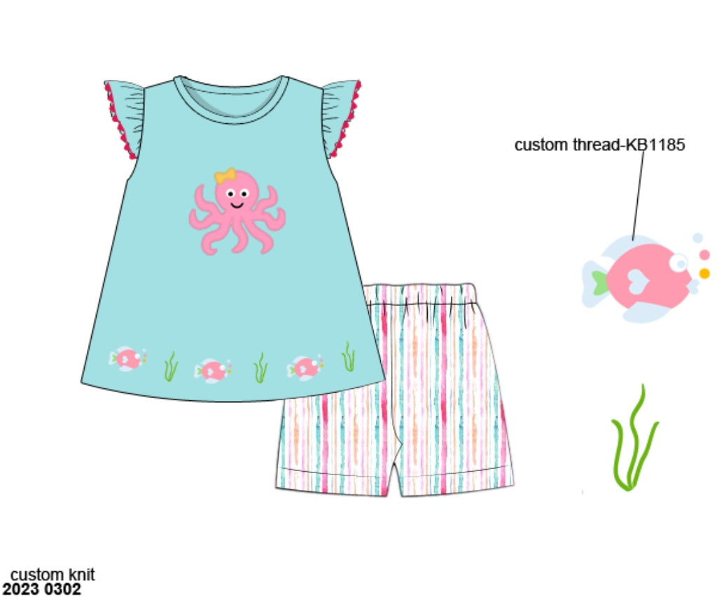 RTS:Summer Octopus- Girls Knit Biker Short Set