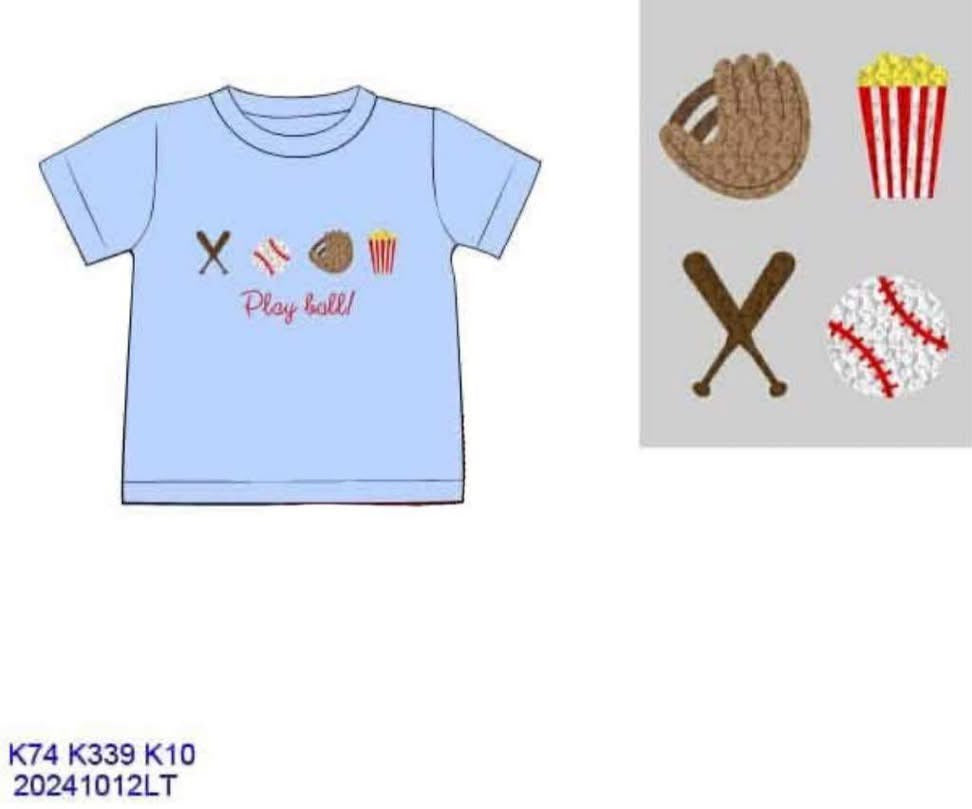 RTS: Sport Collection- Boys French Knot Baseball Shirt "Play ball!"