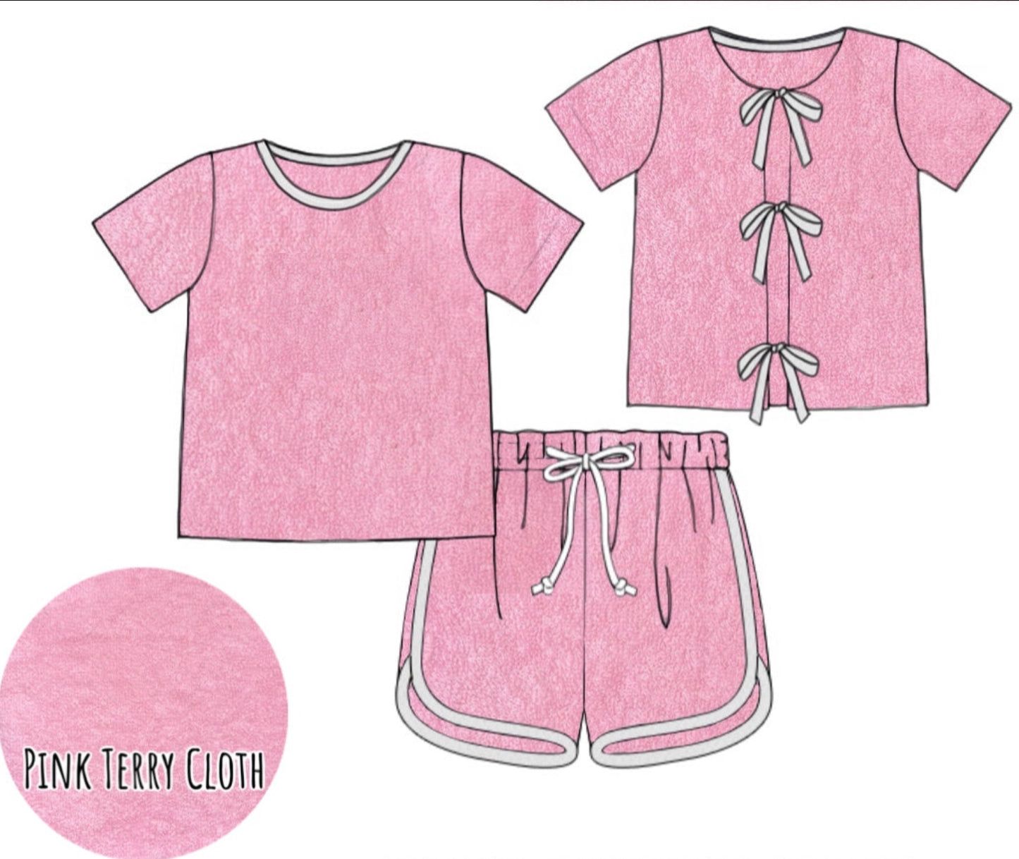 RTS: Terry Cloth Collection- Mom/Mini Pink Shortie Set