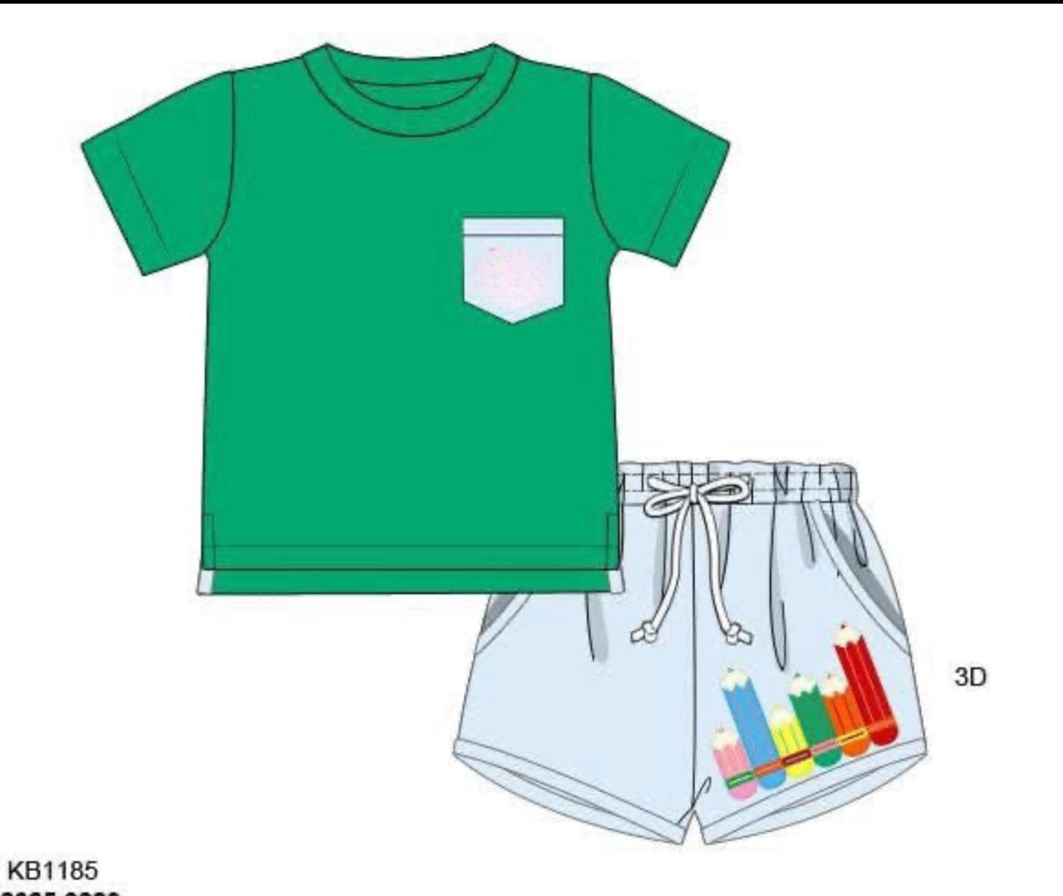 RTS: Colored Pencils- Boys Woven Shortie Set