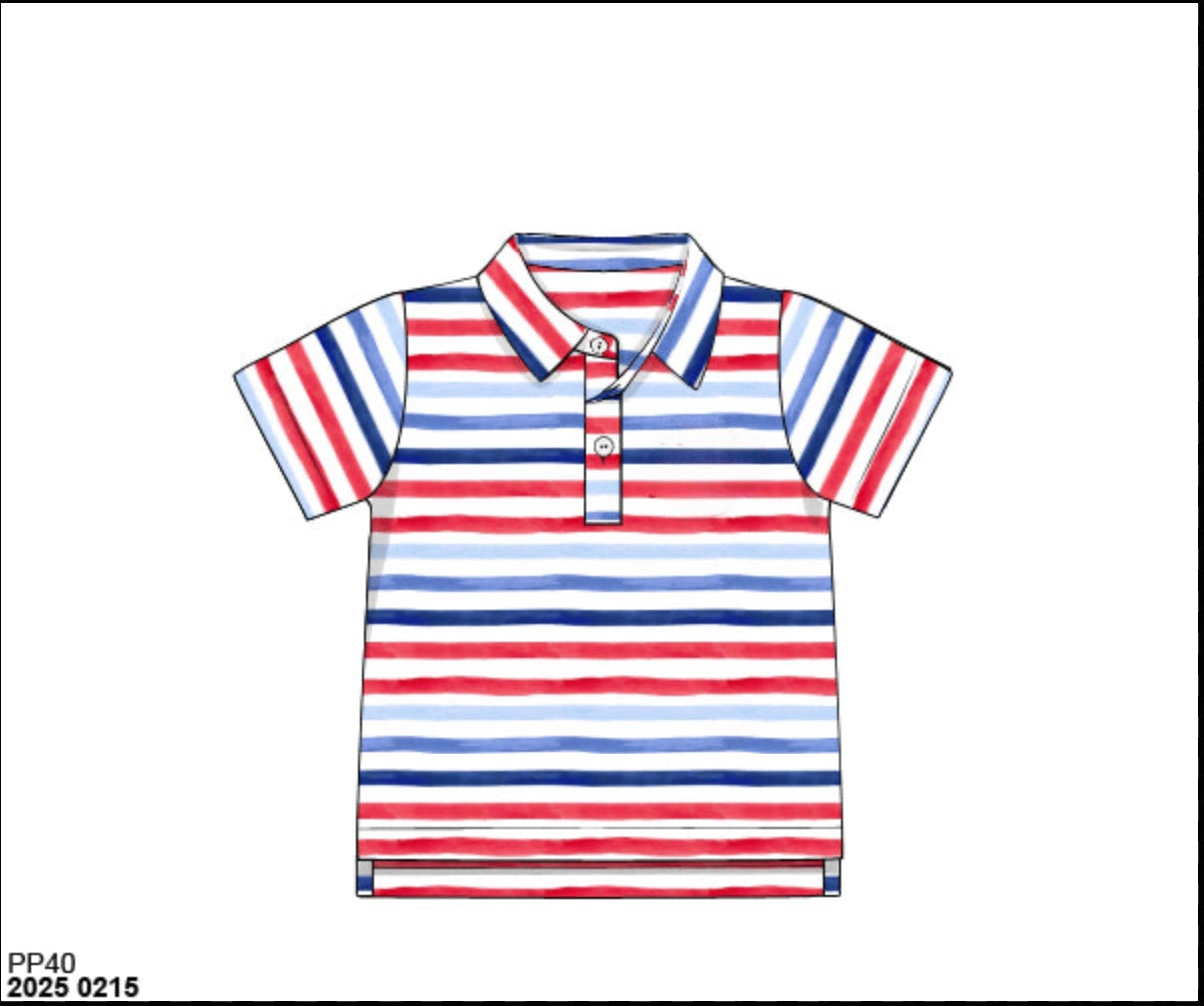 RTS: Boys Formal Mix & Match- Knit RWB Stripe Polo