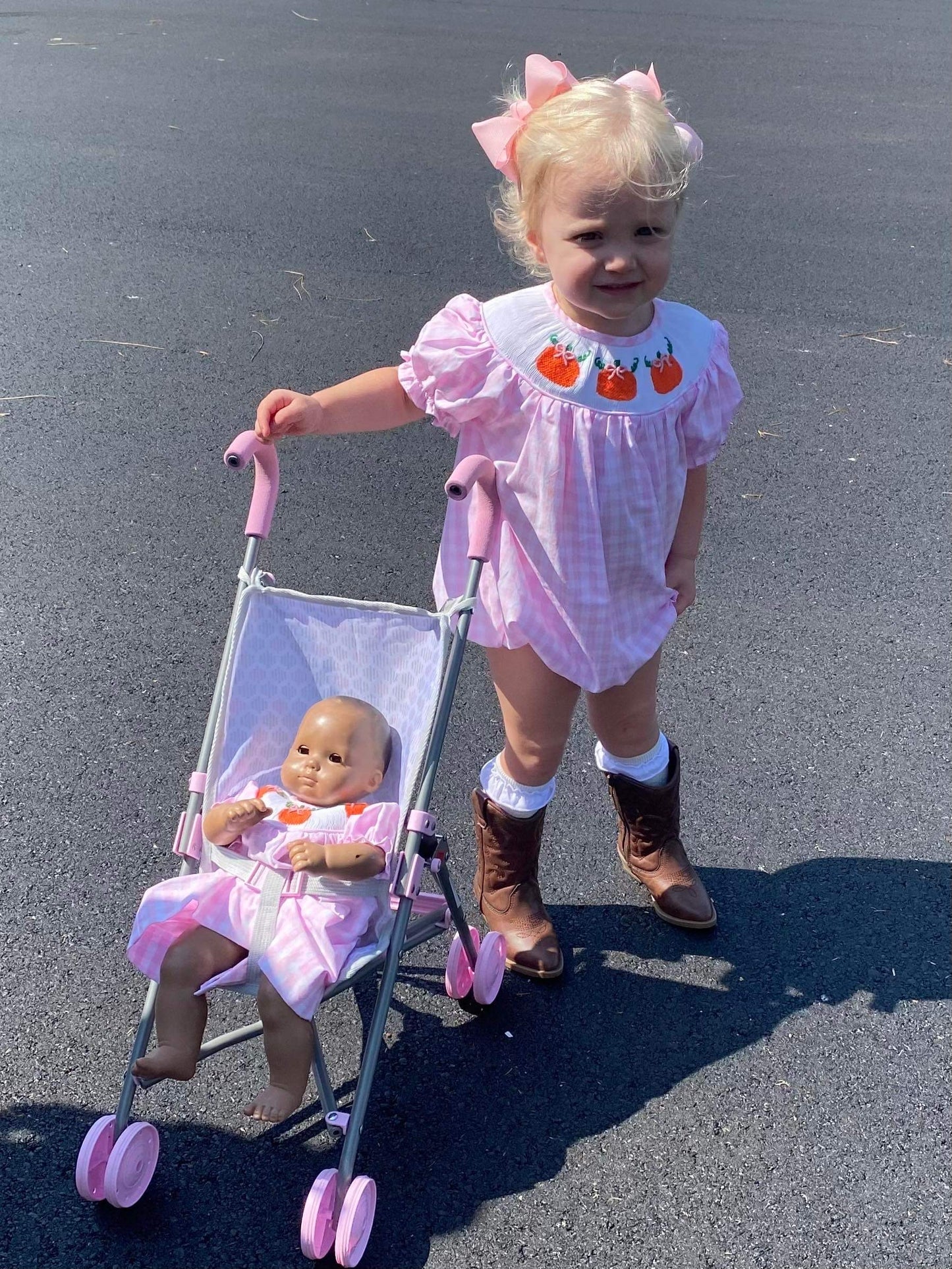 RTS: Gingham Pumpkins- Girls Woven Bubble