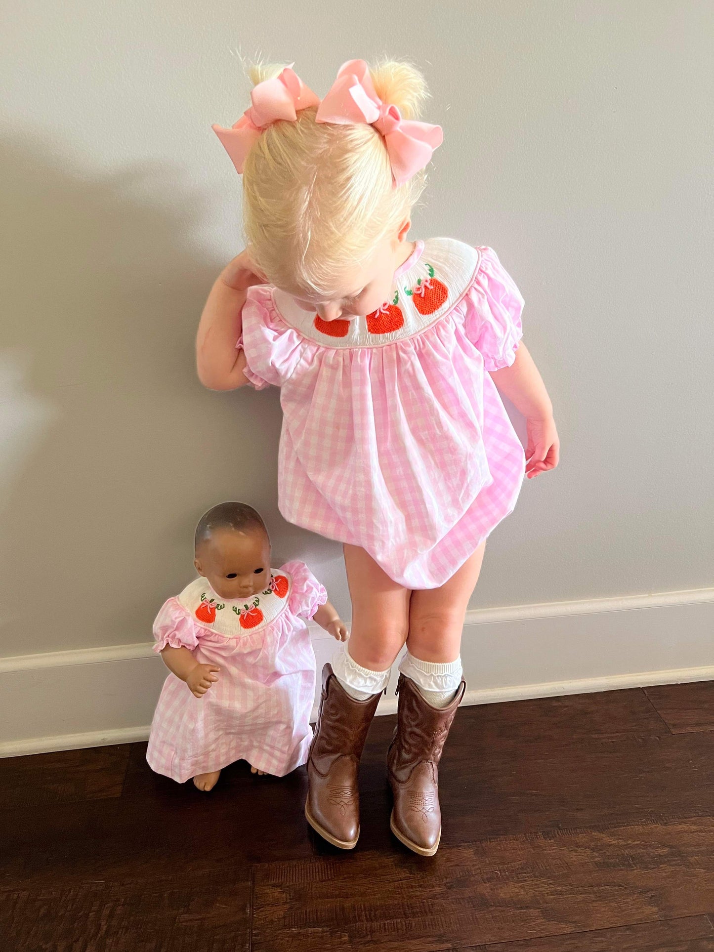 RTS: Gingham Pumpkins- Girls Woven Bubble