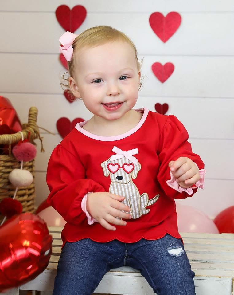 Pre Order 132: Valentine Shirt Only- Girls BBS Pup Applique Shirt