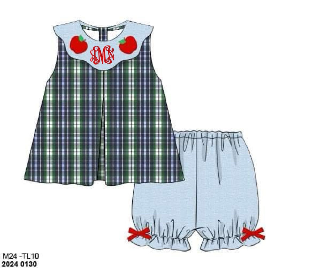 RTS: Properly Plaid- Girls Linen Bubble Short Set "AMN"