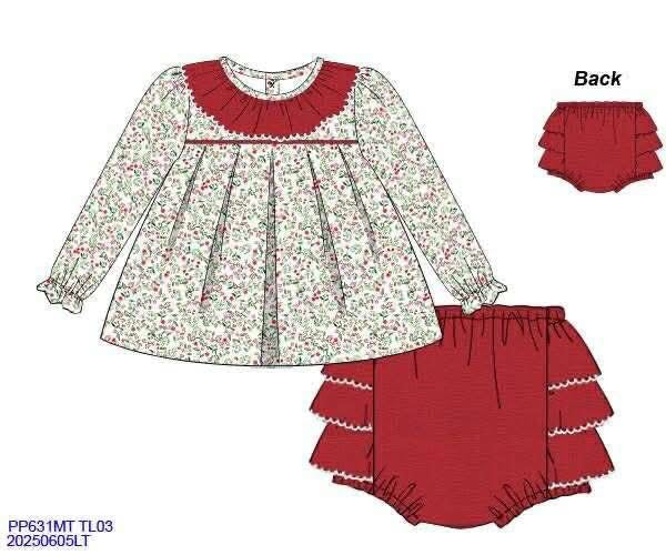 RTS: Merry Blooms & Check - Girls Woven Bloomer Set