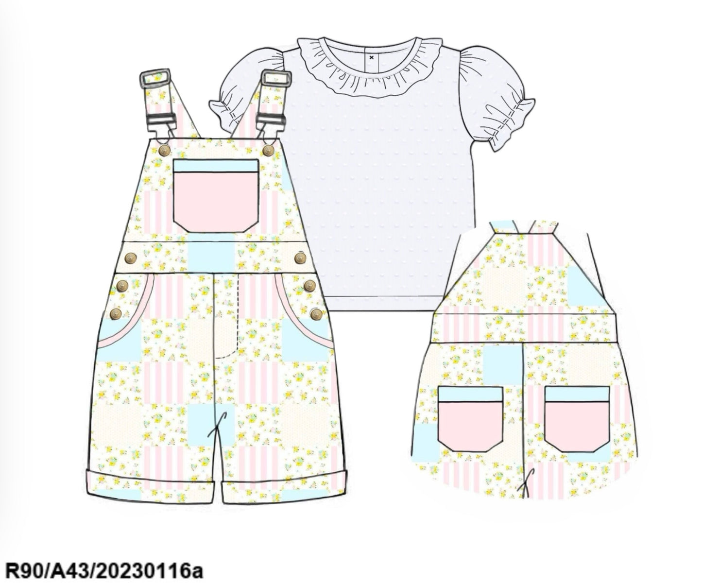 RTS: Polly Patchwork- Girls Woven Overalls