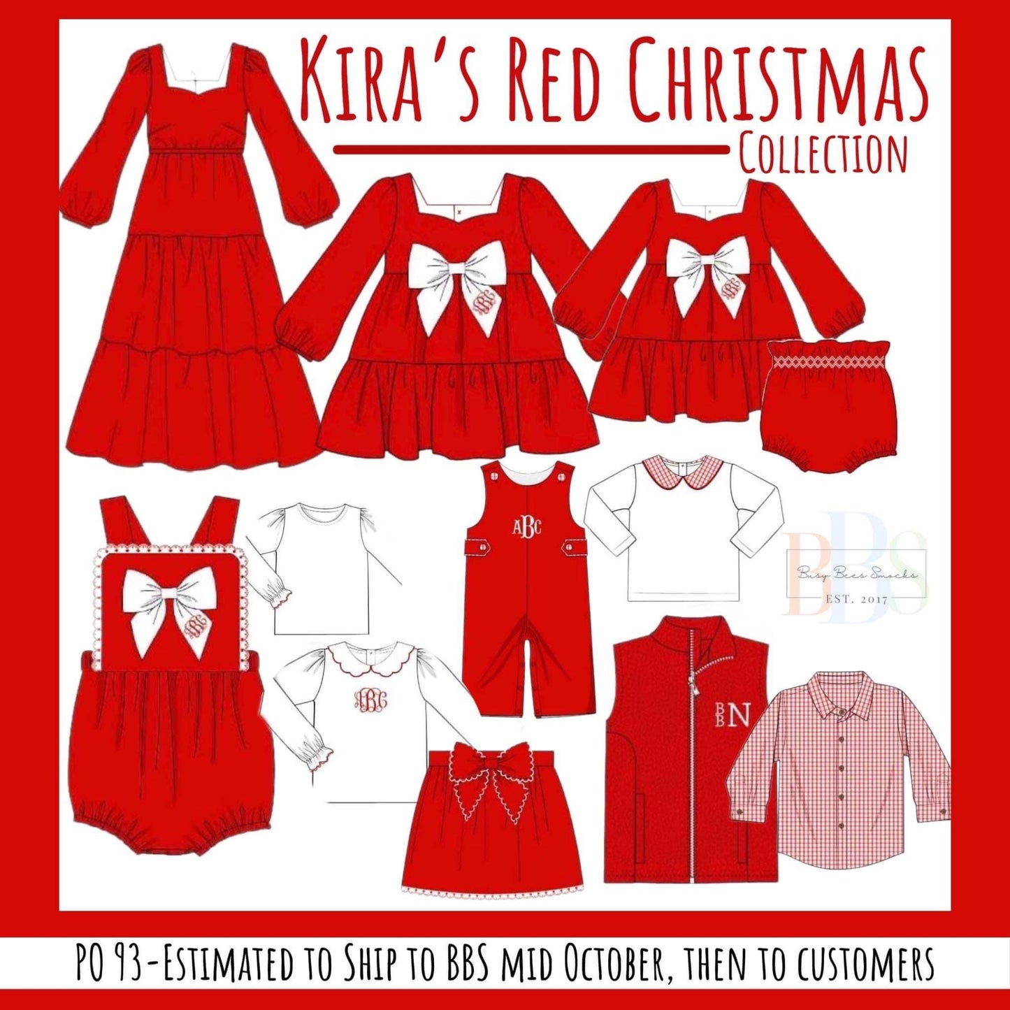 RTS: Kira’s Red Christmas- Girls Woven Skirt Set(No Monogram)