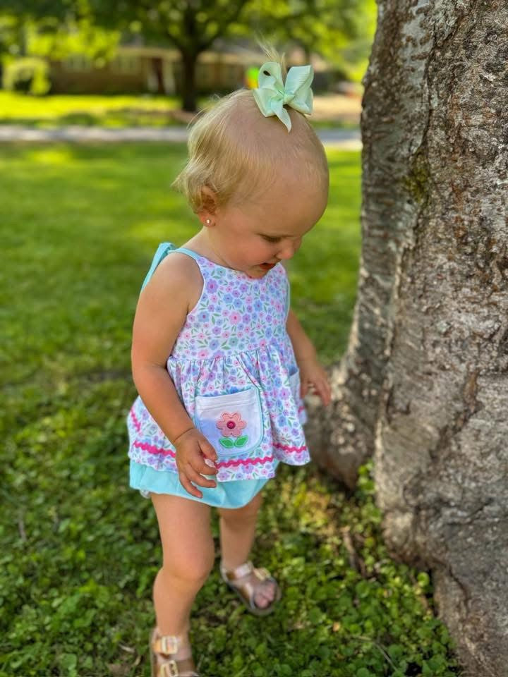 Pre Order 133: Blakely Floral & Collin Stripes- Girls Knit Bloomer Set