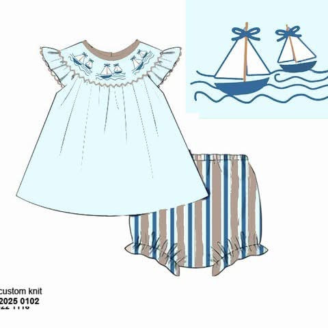 RTS: Driftwood- Girls Smocked Bloomer Set