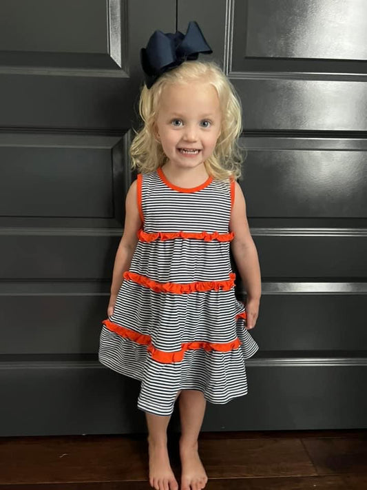 RTS: Jordan Collection- Girls Navy Stripe Knit Dress