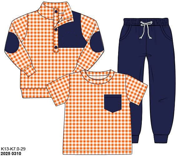 RTS: Stadium Sleeves- Orange & Navy Boys 3pc Knit Set