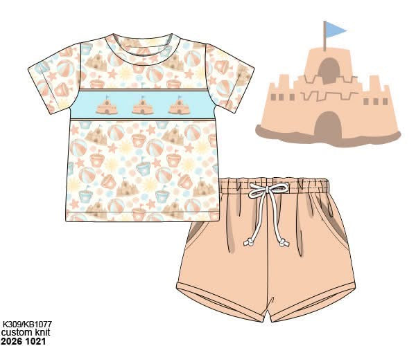Pre Order 152: Sandcastle- Boys Smocked Short Set