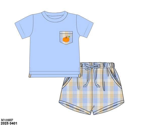 RTS: Calhoun Plaid- Boys Pumpkin Shortie Set