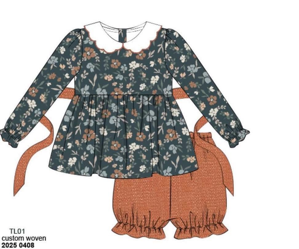 RTS: Briar Floral & Plaid- GIrls 2pc Linen Bubble Short Set