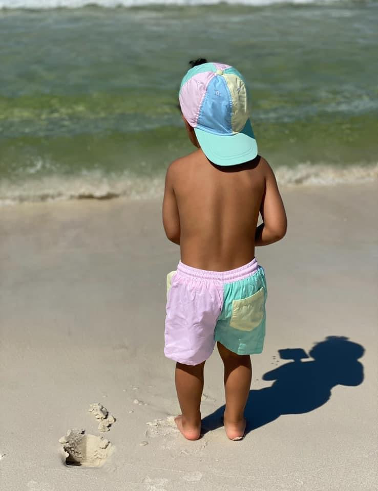 RTS: Sellers Color Block- Boys/Dad Woven Traditional Swim Trunks