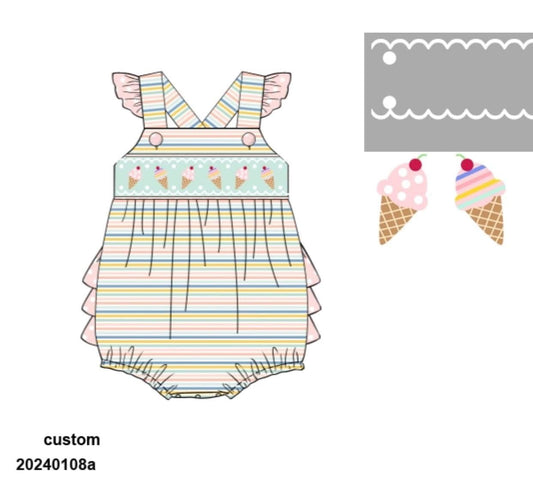 Pre Order 135: Ice Cream- Girls Knit Smocked Bubble