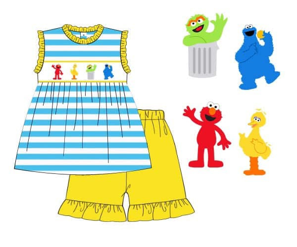 Pre Order 135: Puppet Street- Girls Knit Smocked Short Set