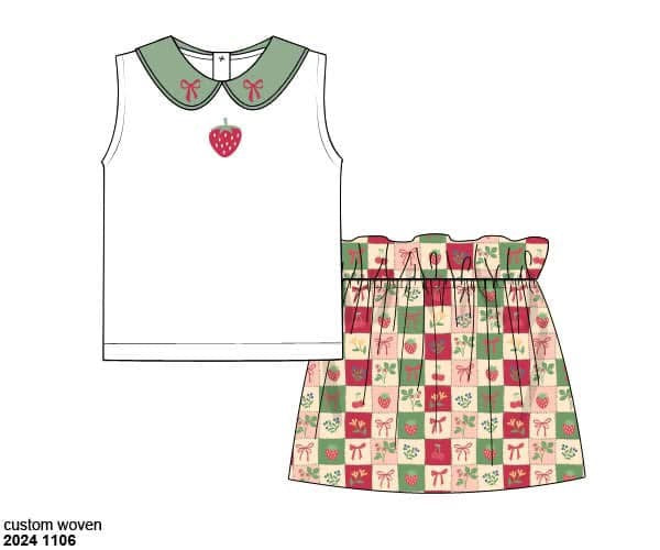 Pre Order 135: Girls Only- Strawberry Patchwork Skort Set