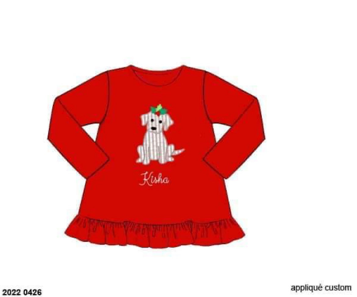 RTS Christmas BBS Puppy Girls Knit Shirt (No Monogram) Busy Bee Smocks!