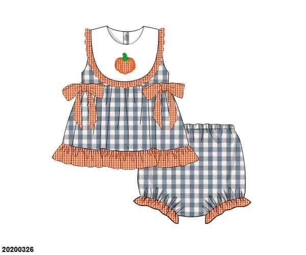 RTS: Linen Pumpkins- Girls Woven Bloomer Set