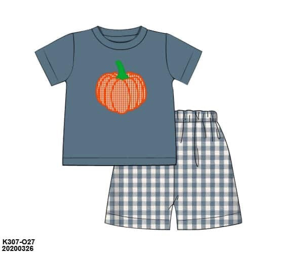 Pre Order 126: Linen Pumpkins- Boys Short Set
