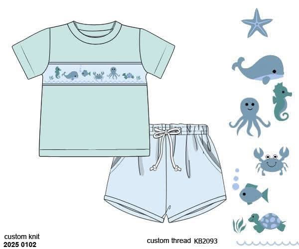Pre Order 135: Riptide- Boys Smocked Knit Shortie Set