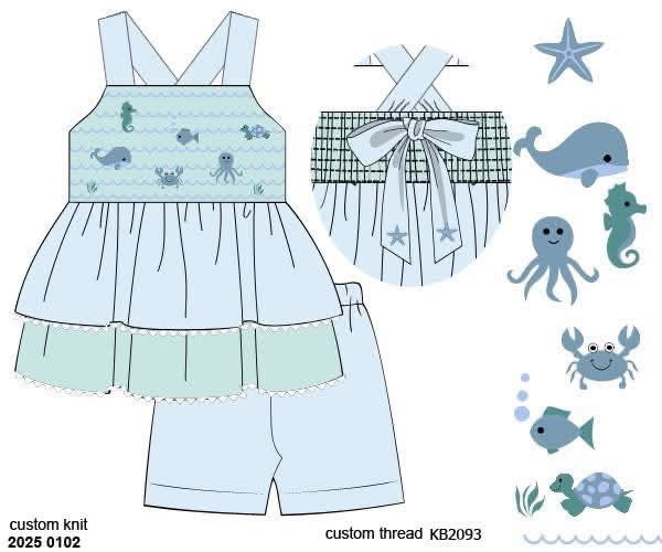 Pre Order 135: Riptide- Girls Smocked Knit Biker Short Set