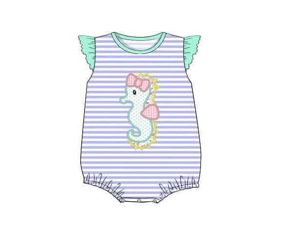 Pre Order 135: OG Seahorse- Girls Applique Bubble