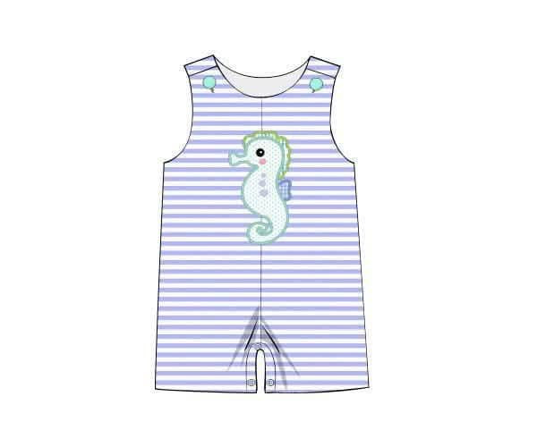 Pre Order 135: OG Seahorse- Boys Applique Shortall