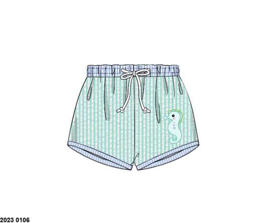 Pre Order 135: OG Seahorse- Boys Woven Applique Swim Shorties