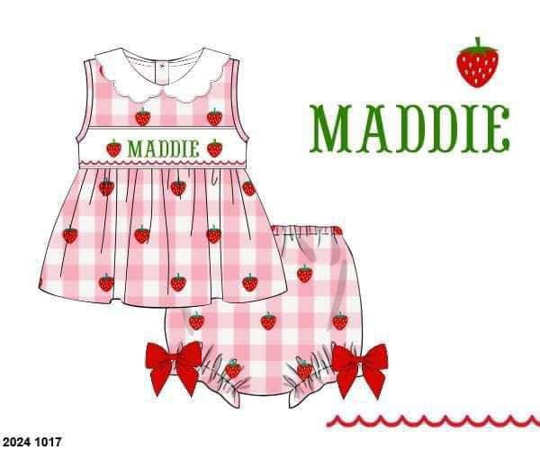 Pre Order 135: Girls Only- Berry Sweet Name Smock Bloomer Set