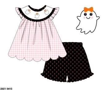 RTS: Gingham Ghost Re-Run- Girls Smocked Short Set