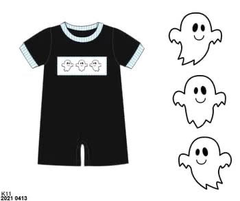 RTS: Gingham Ghost Re-Run- Boys Knit Romper